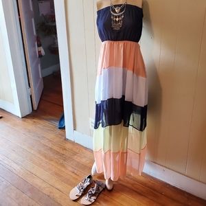 Navy blue striped maxi dress!